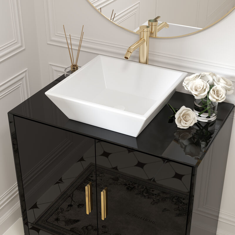 FUFU&GAGA Modern Bathroom Vanity Cabinet with Storage Shelves and Drawer, (31.5" W x 18.9" D x 31.5" H),Black