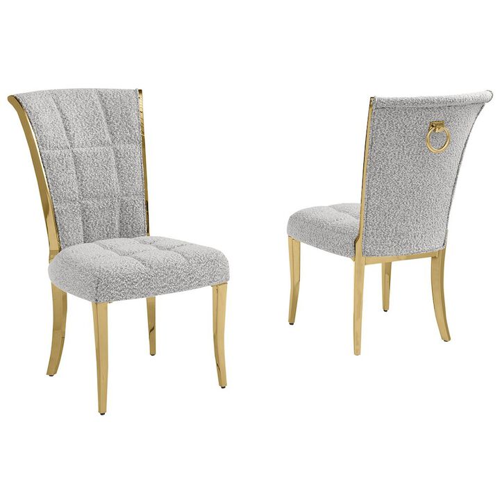 Best Quality Furniture Rich Gray Boucle Side Chairs With Gold Base (Set Of 2)