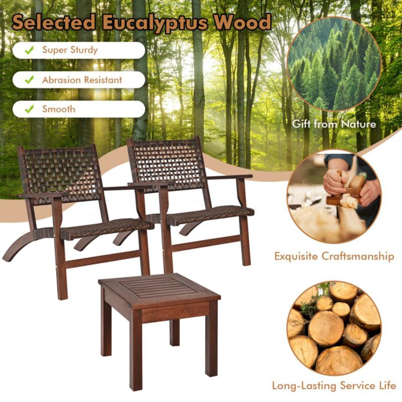 Hivvago 3 Pieces Outdoor Wooden Patio Rattan Furniture Set