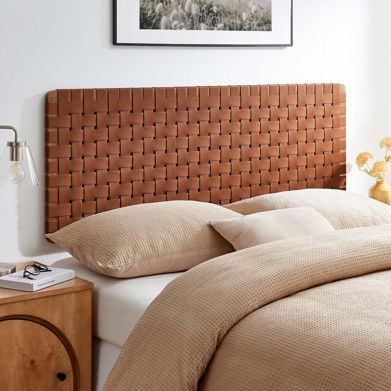 Sparta Weave Wall-Mount Vegan Leather Queen Headboard image number 1