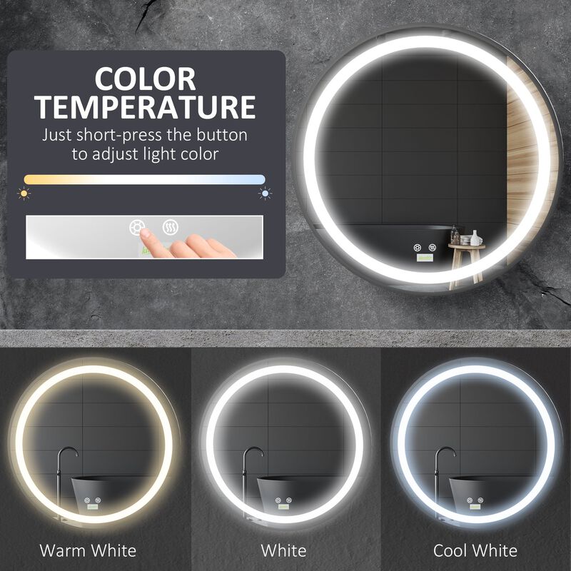 Modern Bathroom Mirror: 28" Round LED Dimmable Vanity with 3 Color Temps