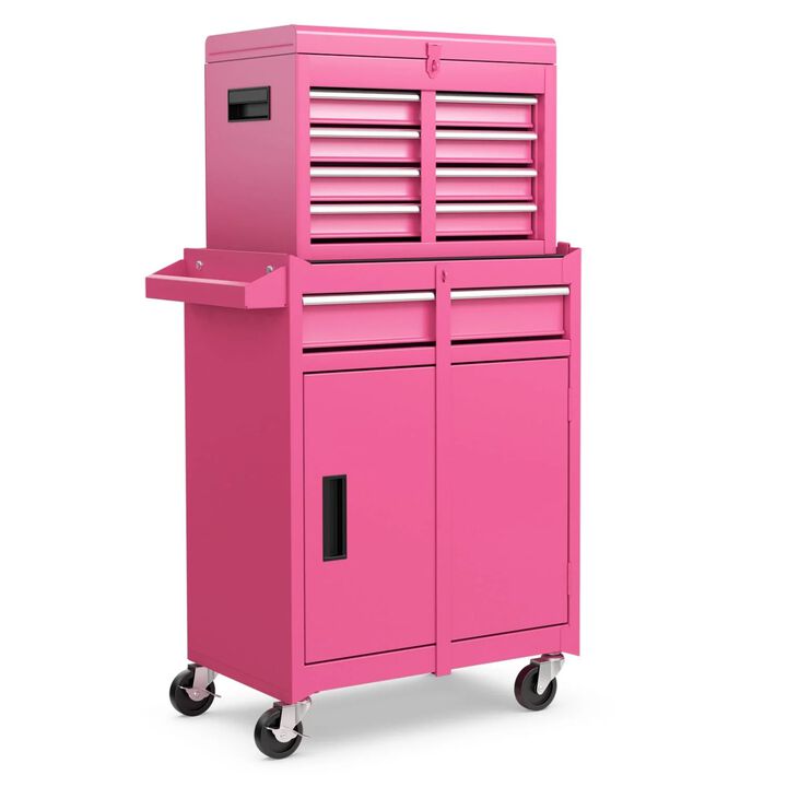 2-in-1 Rolling Tool Chest with 5 Sliding Lockable Drawers, Tool Storage Cabinets