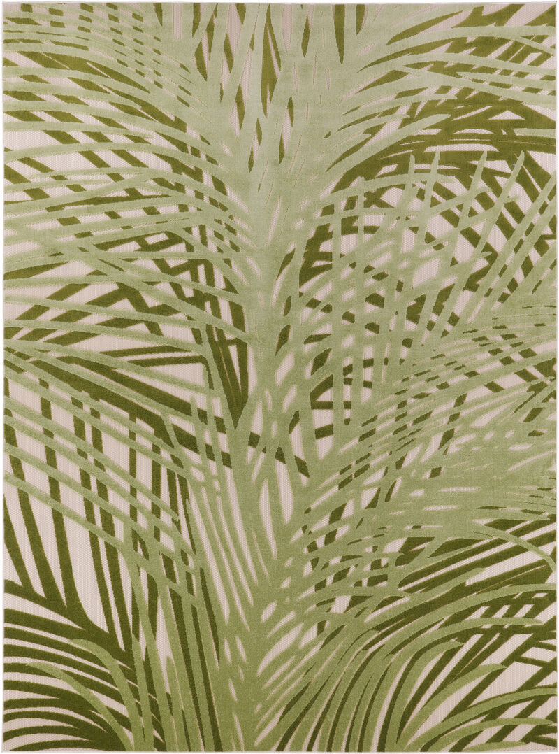 HomeRoots 12' X 15' Ivory And Green Palm Leaf Indoor Outdoor Area Rug image number 0