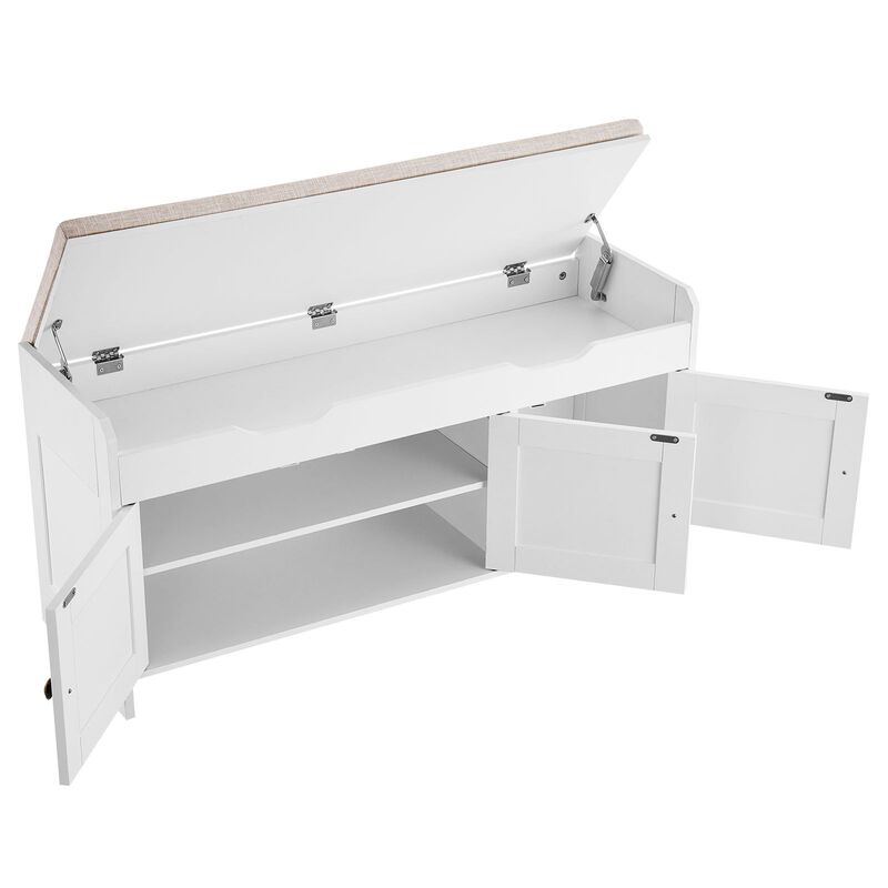Entryway Bench with Shoe Storage, 3 Door Cabinets and Height Adjustable Shelf image number 3