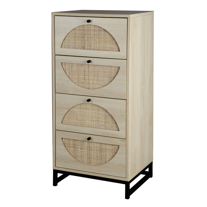 Natural rattan, Cabinet with 4 drawers, Suitable for living room, bedroom and study, Diversified storage