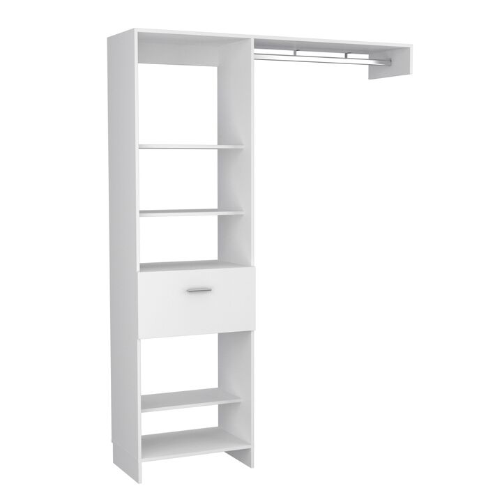 Manchester 150 Closet System, Metal Rod, Five Open Shelves, One Drawer -White