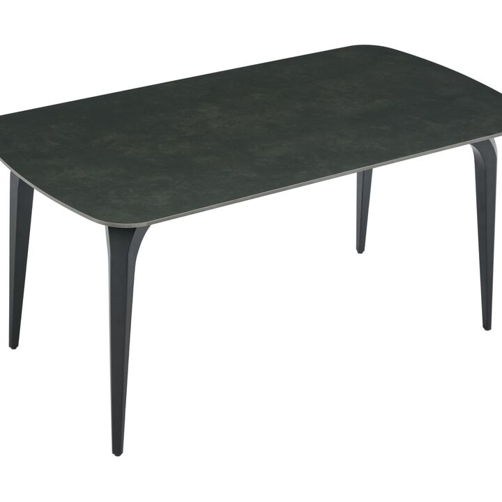 Rectangular Sintered Stone Dining Table Heat and scratch resistant tabletop dining table Metal base kitchen table with rounded corners