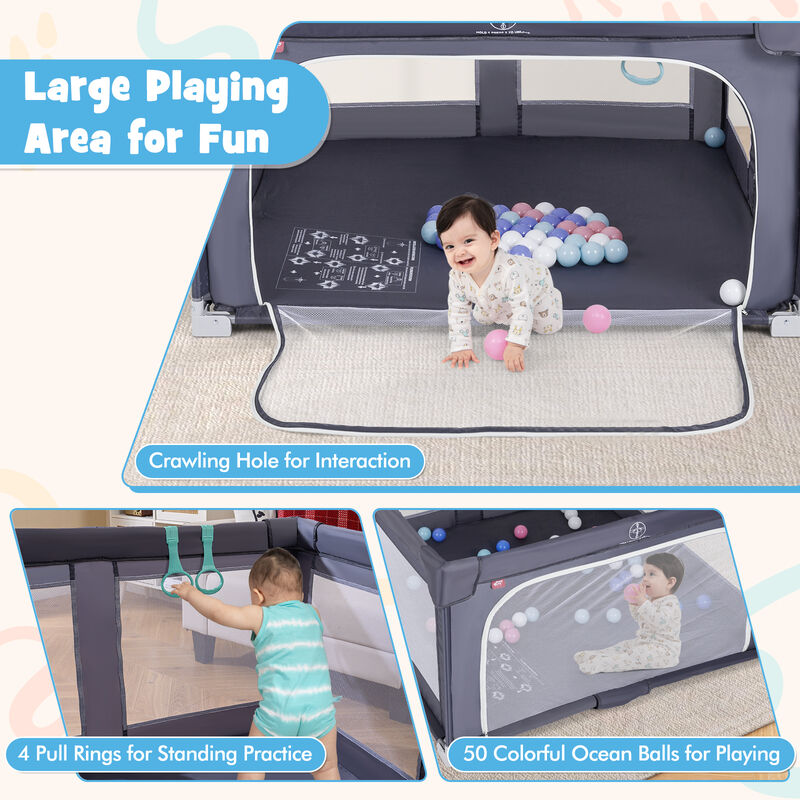 Large Foldable Baby Play Yard, BPA-Free Toddler Safety Playpen Fence for Home Use image number 5