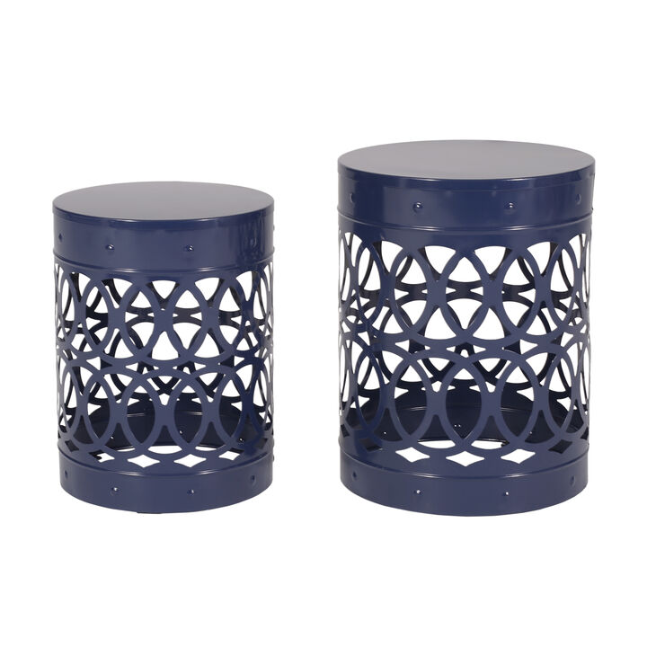 Merax Set of 2 Nesting Cylindrical Side Tables with Iron Cutout Frame