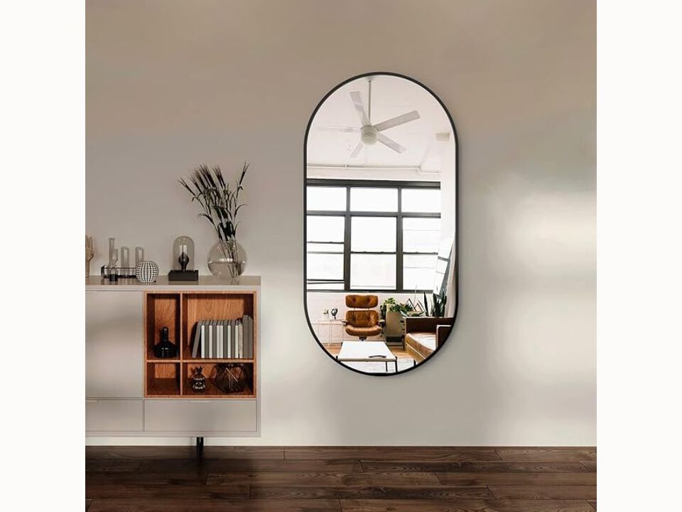 48"x24" Oval Full-Length Wall Mirror – Metal Frame in Gold or Black for Bedroom