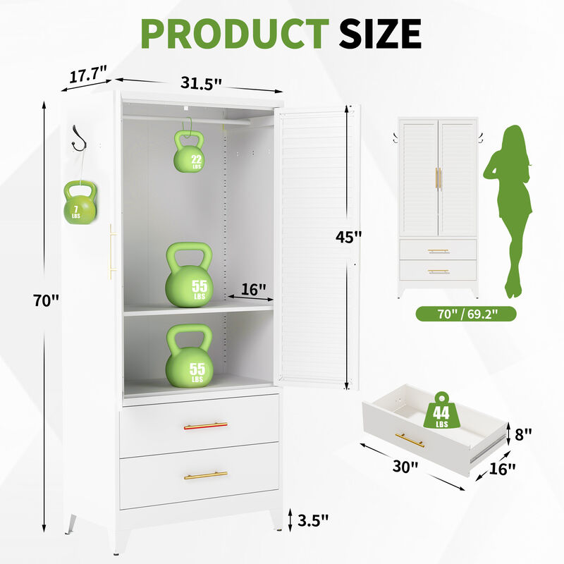 Momlot Metal Wardrobe Closet with 2 Doors image number 5
