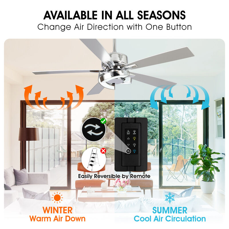 52 in. Integrated LED Chrome Ceiling Fan with Light and Remote