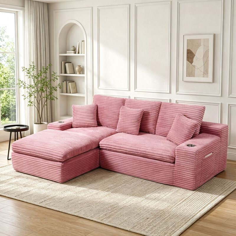 Minsme L-Shaped Pink Modular Sectional Sofa image number 1