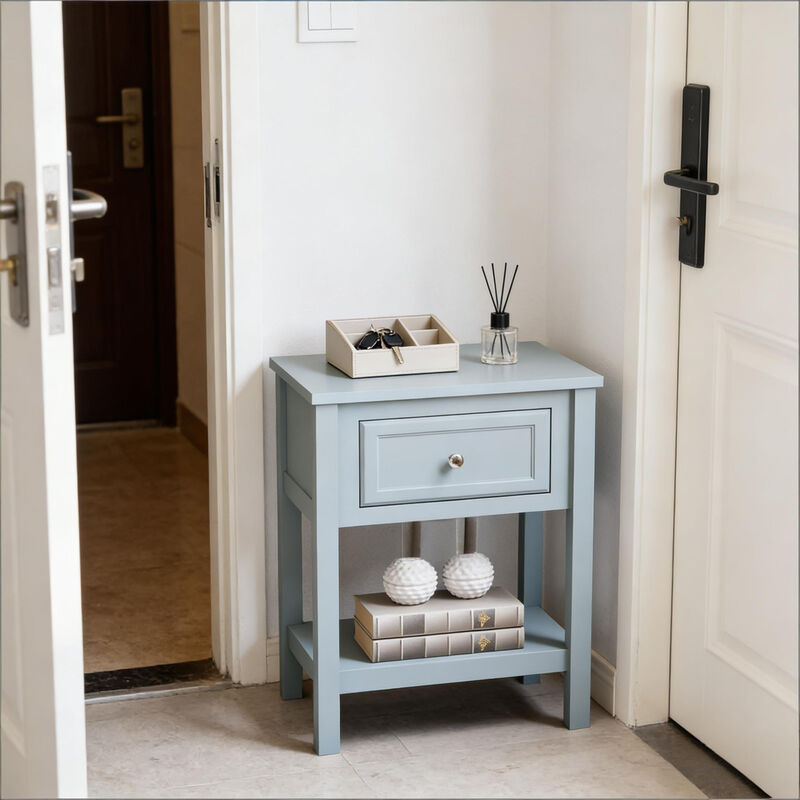 Modern Sofa Side Table with Storage Drawer and Shelf, Classic Accent Coffee Table for Living Room image number 6