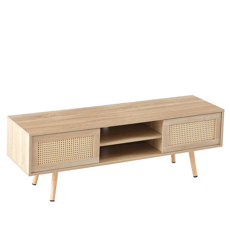 Streamdale Natural Rattan TV Cabinet with Sliding Doors