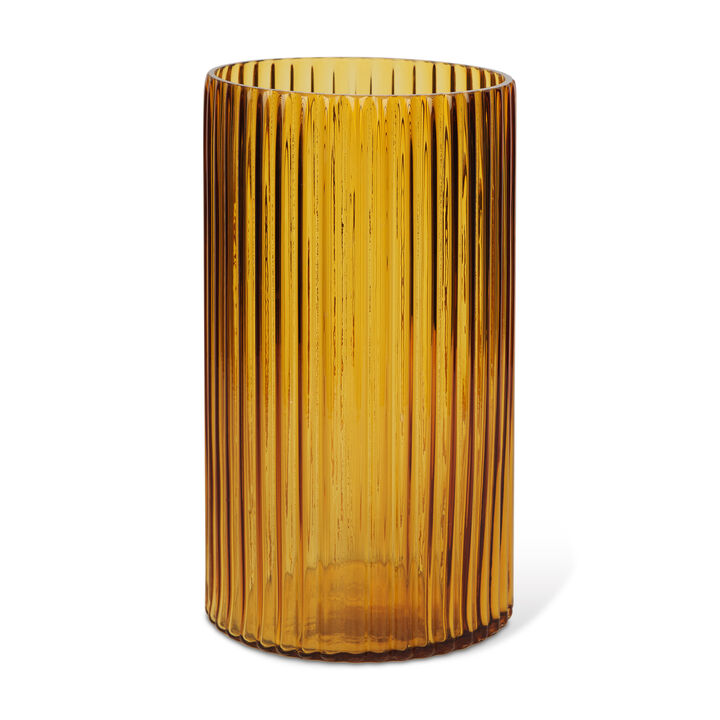 HomeRoots 11" Amber Glass Ribbed Cylinder Table Vase