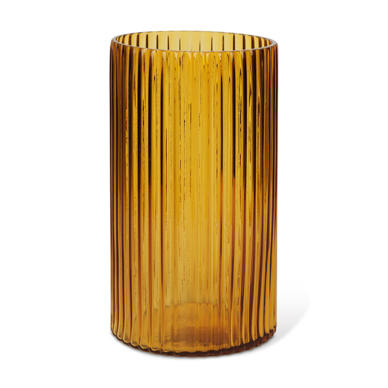 HomeRoots 11" Amber Glass Ribbed Cylinder Table Vase image number 0