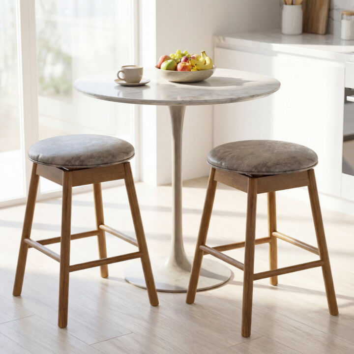 Set of 2 Swivel Counter Height Bar Stools with Solid Wood Legs and Footrests