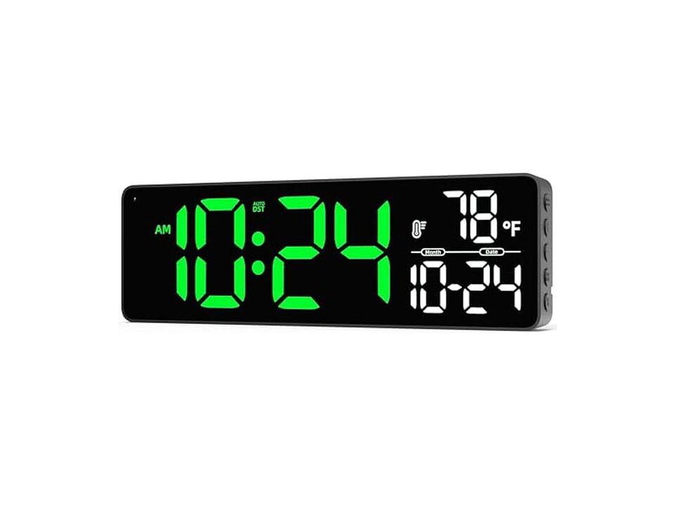 LED Digital Date Temperature Auto Wall Clock Farmhouse Living Room Decor