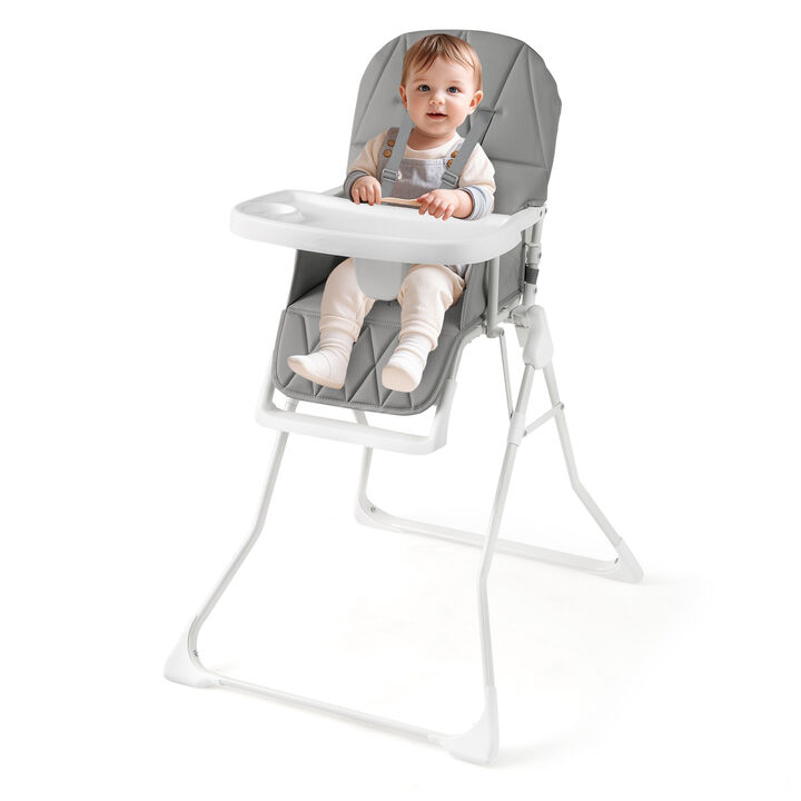 Compact Highchair with PU Seat and Adjustable Tray for Baby Feeding Time