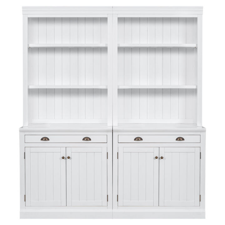 Merax 83.4"Tall Bookshelf Suite, Modern Bookcase Suite with LED Lighting,Doors and Drawers,2-Piece Set Storage Bookcase with Open Shelves