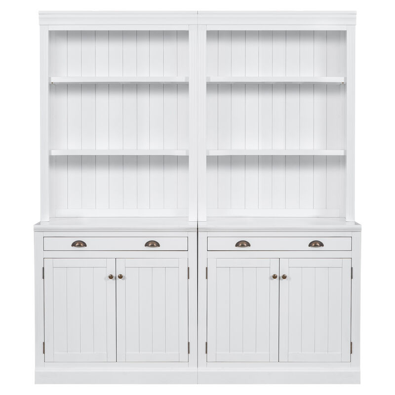 Merax 83.4"Tall Bookshelf Suite, Modern Bookcase Suite with LED Lighting,Doors and Drawers,2-Piece Set Storage Bookcase with Open Shelves