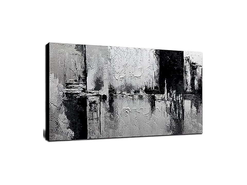 Black White Abstract Wall Art Living Room Textured Canvas Large Minimalist Decor