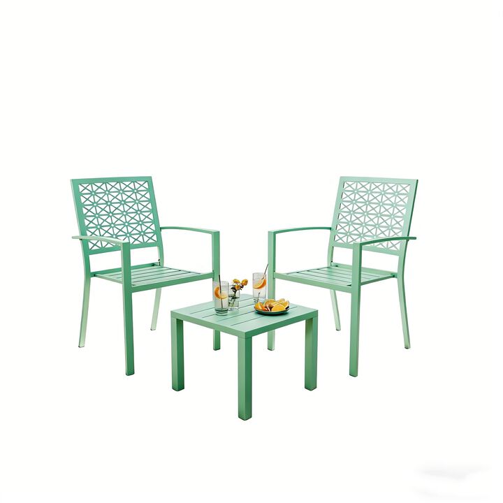 3pcs Patio Bistro Set, Carved Back Design Outdoor Bistro Table and Chairs Set of 2, Stackable Outdoor Patio Furniture Set for Patio, Balcony, Porch Indoor Outdoor