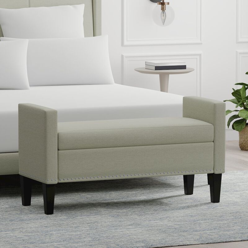 Rize Home 46 Storage Bench with Arms + Nailhead Trim - Beige image number 4
