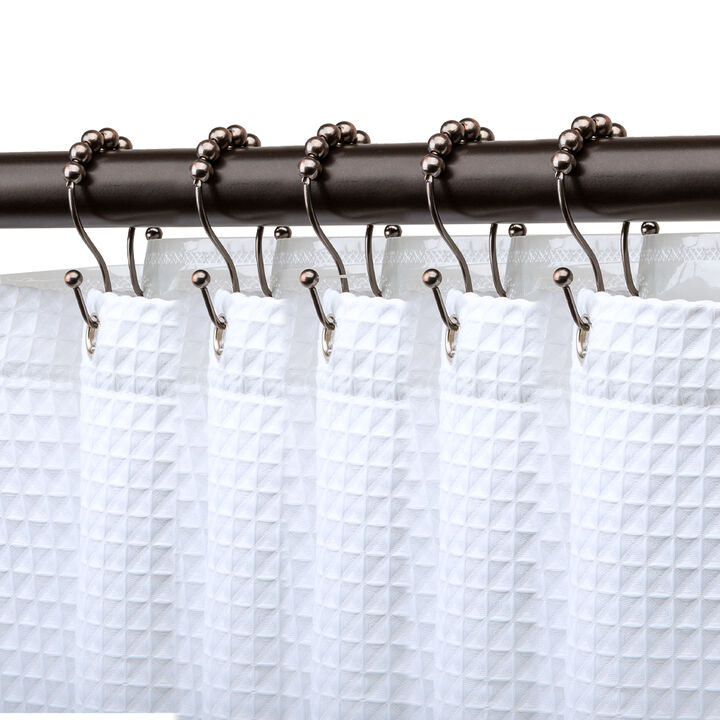 Utopia Alley Rust-Proof Stainless Steel Double Shower Curtain Hooks with Smooth Rolling Balls, Double Shower Hooks Hanger for Bathroom, Kitchen, Utensils, Curtains, Clothing, Towels etc - Set of 12
