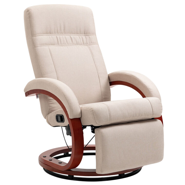 HOMCOM Manual Recliner Chair for Adults, Adjustable Swivel Recliner with Footrest, Padded Arms and Wood Base for Living Room, Beige