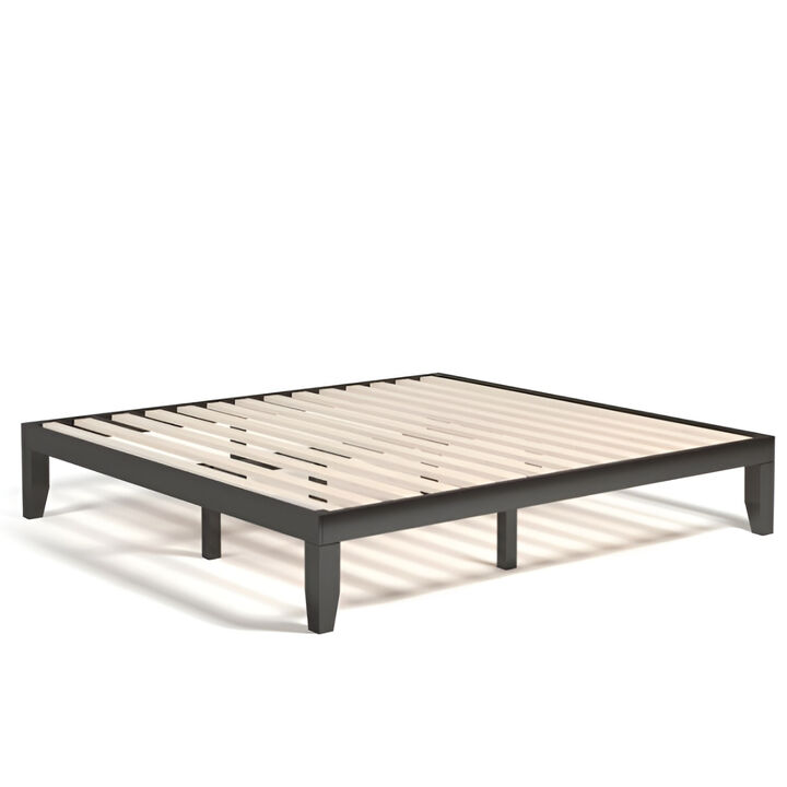 Sleek Rubberwood Platform Bed, Low Profile Frame for Modern Bedrooms