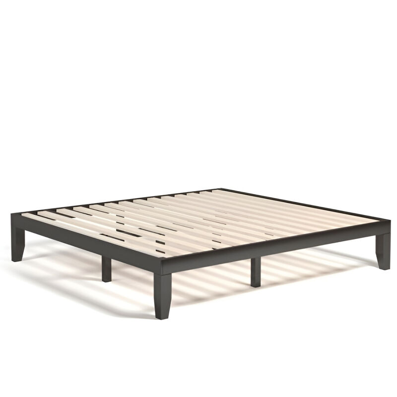 Sleek Rubberwood Platform Bed, Low Profile Frame for Modern Bedrooms