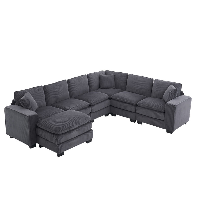 Merax Modern U Shaped 6-seat Sectional Sofa Couch with one Ottoman and three toss pillows
