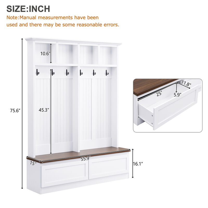 Merax Farmhouse 4-in-1 Hall Tree with Wood Grain Bench image number 7