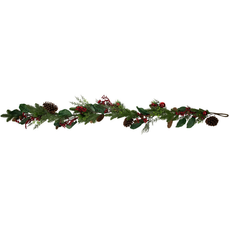 6' Green and Red Pinecones and Berries Artificial Christmas Garland- Unlit image number 3