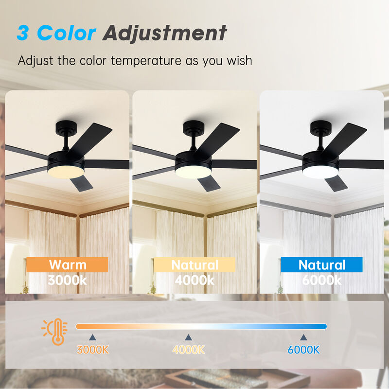 48 in. Smart Matte Black Integrated LED Ceiling Fan with APP Control and Remote