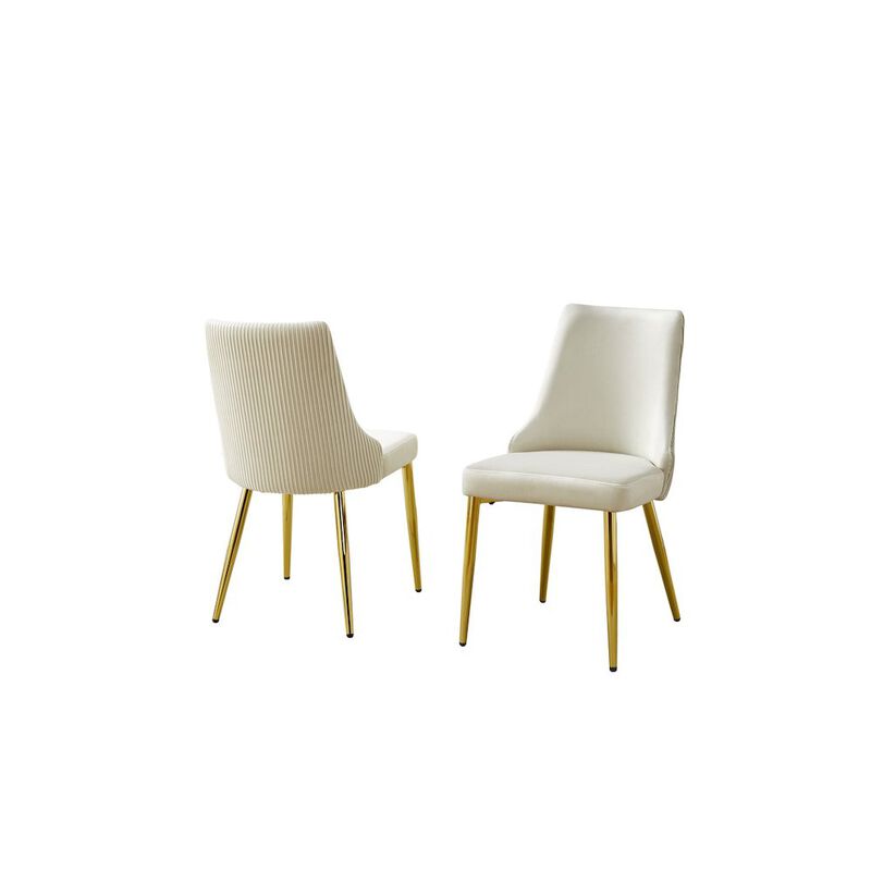 Best Quality Furniture 5Pc Round Tempered Glass Dining Table With 4 Cream Side Chairs