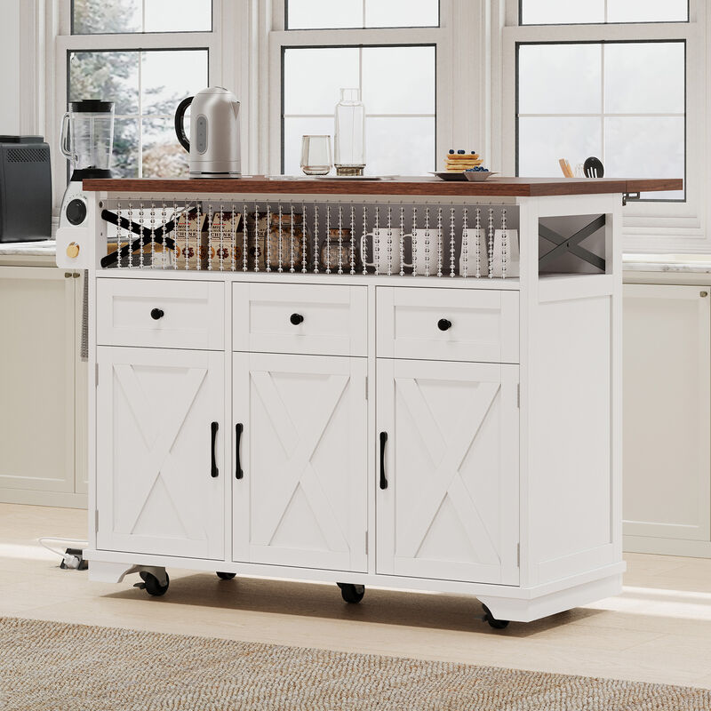 Merax Farmhouse Kitchen Island with Drape of Beads