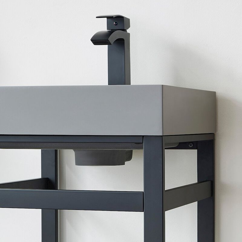 Vinnova Design Square Grey Finish Composite Granite Stone Console Bathroom Vanity Sink