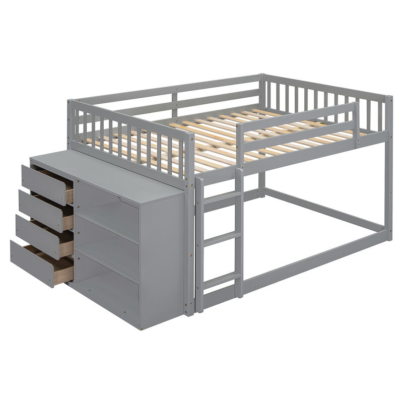 Whisen 92.4"x57" Full over Full Bunk Bed with 4 Drawers 3 Shelves, Solid Wood for Kids Bedroom image number 4