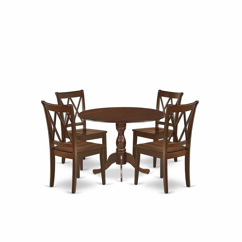East West Furniture DMCL5-MAH-W 5 Piece Dinette Sets Includes 1 Drop Leaves Dining Table and 4 Mahogany Kitchen Chairs with Double X-Back - Mahogany Finish