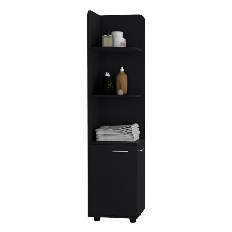 Vestal Tall Corner Cabinet with 3-Tier Shelf and 2-Door, Black -Bathroom