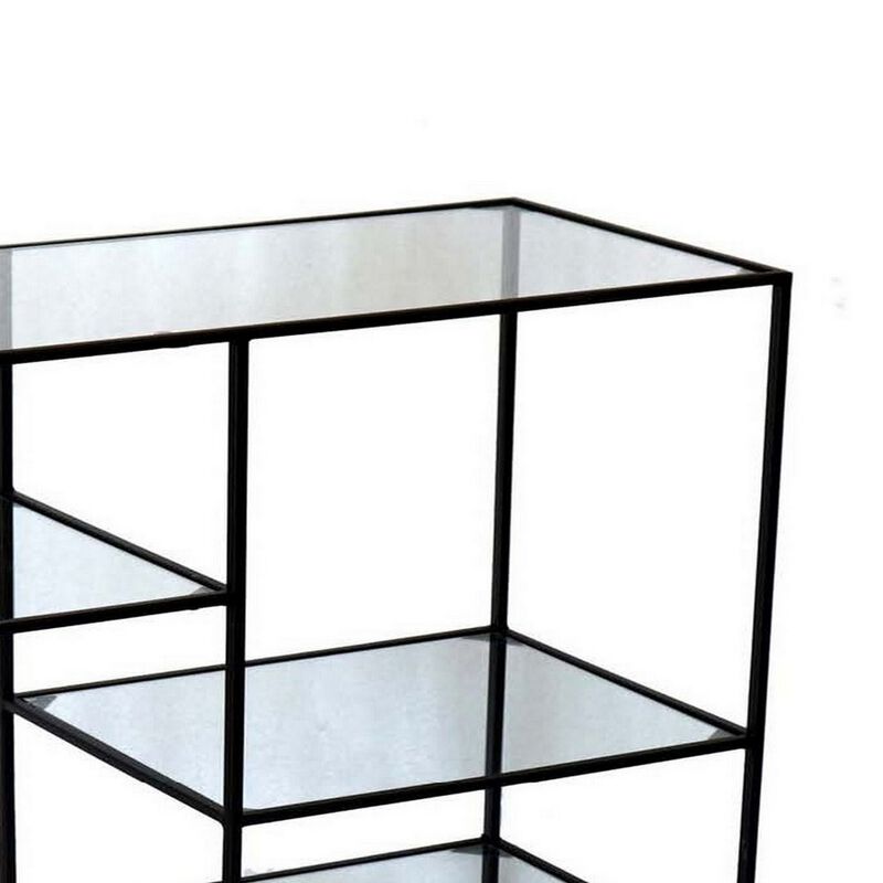35 Inch Plant Stand Console Table, 4 Shelves, Rectangular top, Black Metal - Benzara