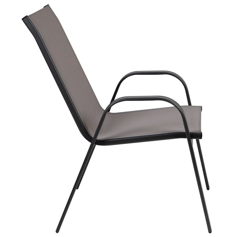 Flash Furniture 5 Piece Set - 55" Tempered Glass Patio Table, 4 Gray Stack Chairs image number 7