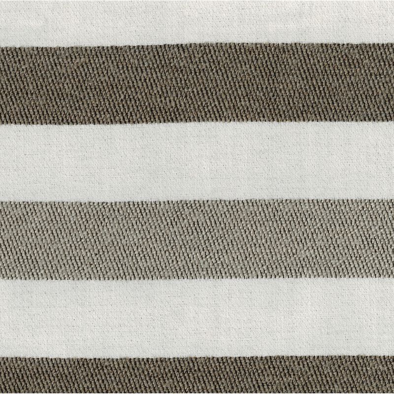 Modern Pouf Ottoman, White and Taupe Striped Jacquard, 16 Inch Square