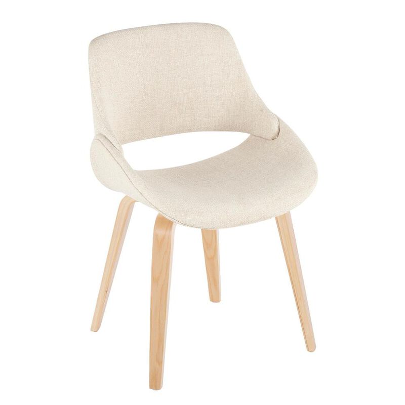 LumiSource Natural Wood, Cream Fabric Fabrico Chair - Set of 2