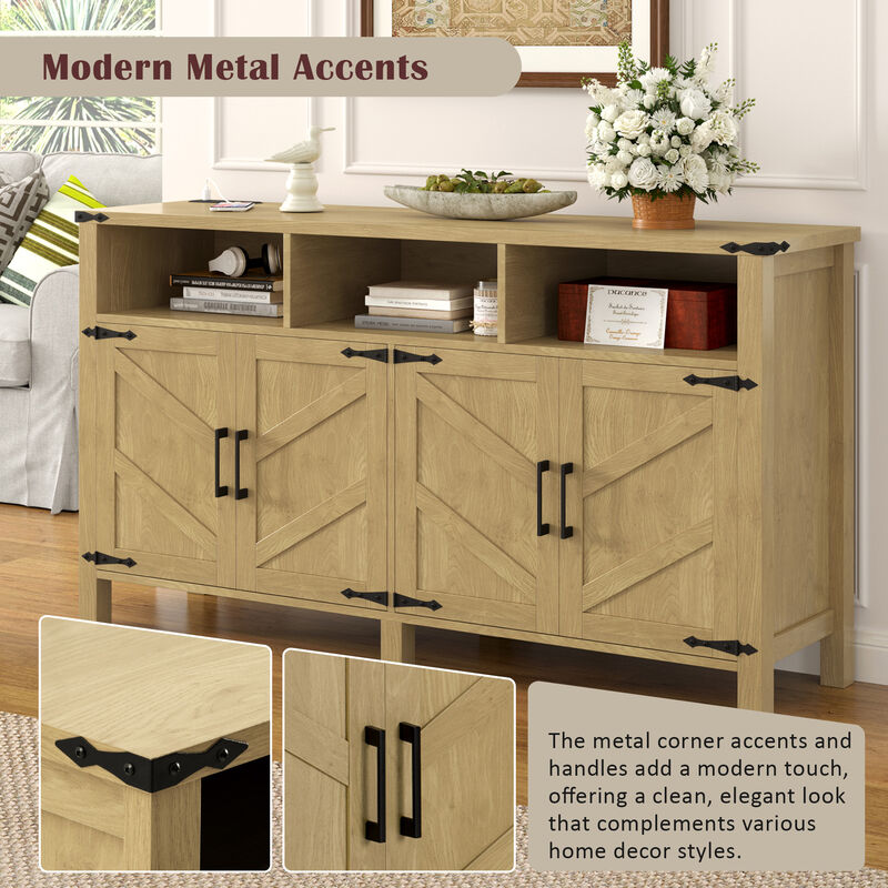 TATEUS Modern Buffet Cabinet with Built-in Charging Station, Aluminum Handles & Half-Open Shelves. image number 4