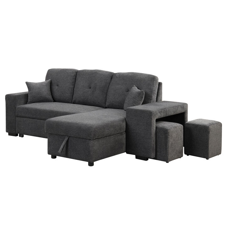 Streamdale Sectional Sofa Bed with Storage Chaise and 2 Stools