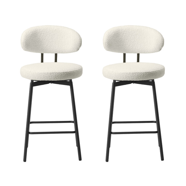 WestinTrends Modern Upholstered Sherpa Fabric Counter Height Bar Stools with Back (Set of 2)